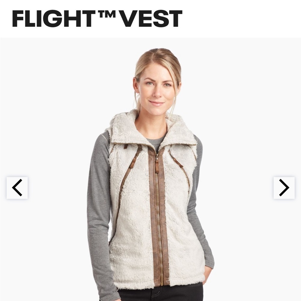 EUC Kuhl Flight™ Vest Tan Italian Fleece with ALT Leather Trim, Size Small